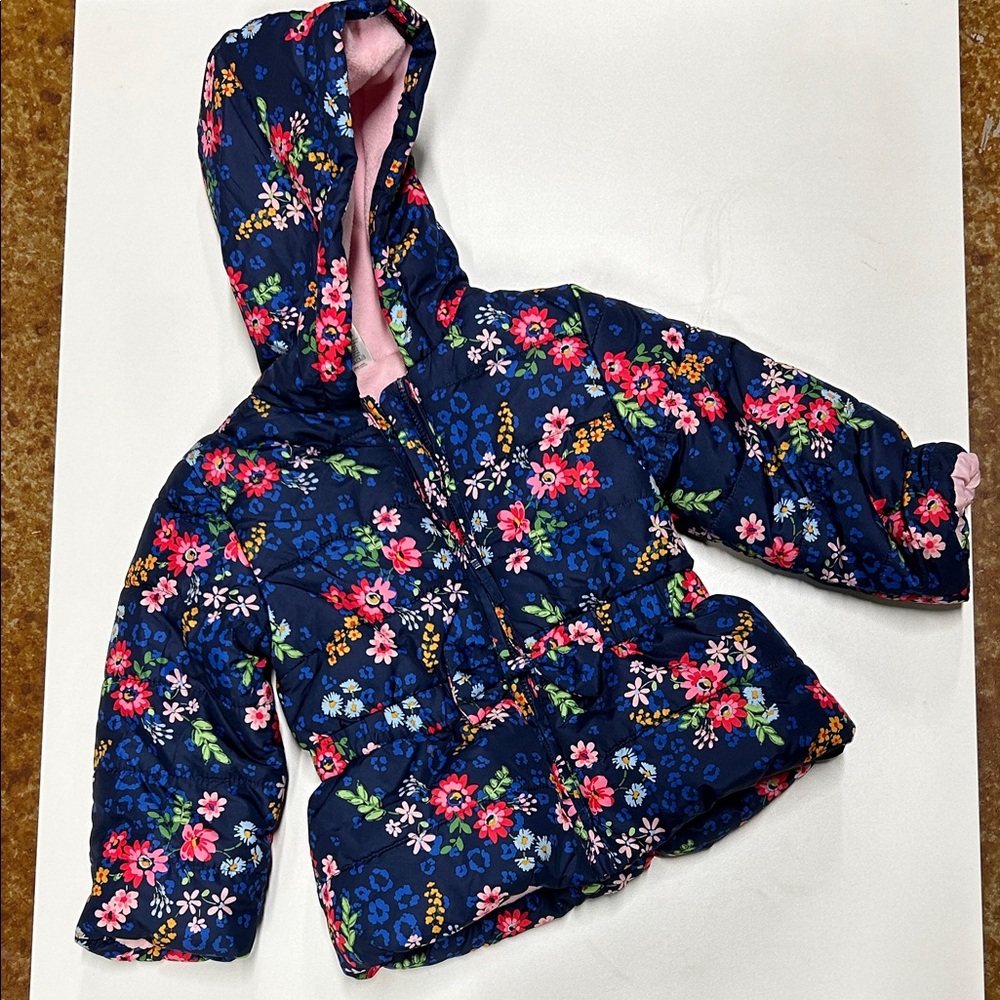 OshKosh B'gosh Navy Floral Puffer Jacket with Pink Lining